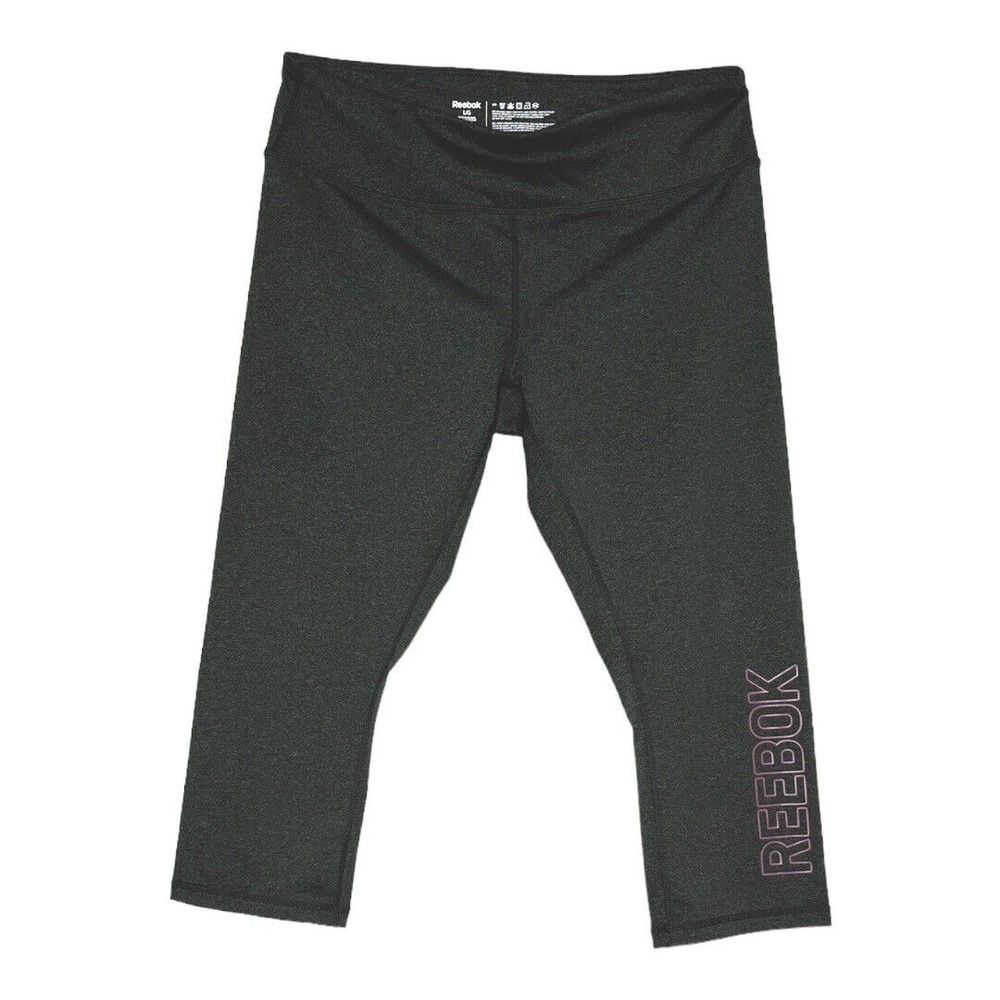 Reebok Women's Cropped Leggings Gray Pink Yoga Capri Pant Logo Size Large